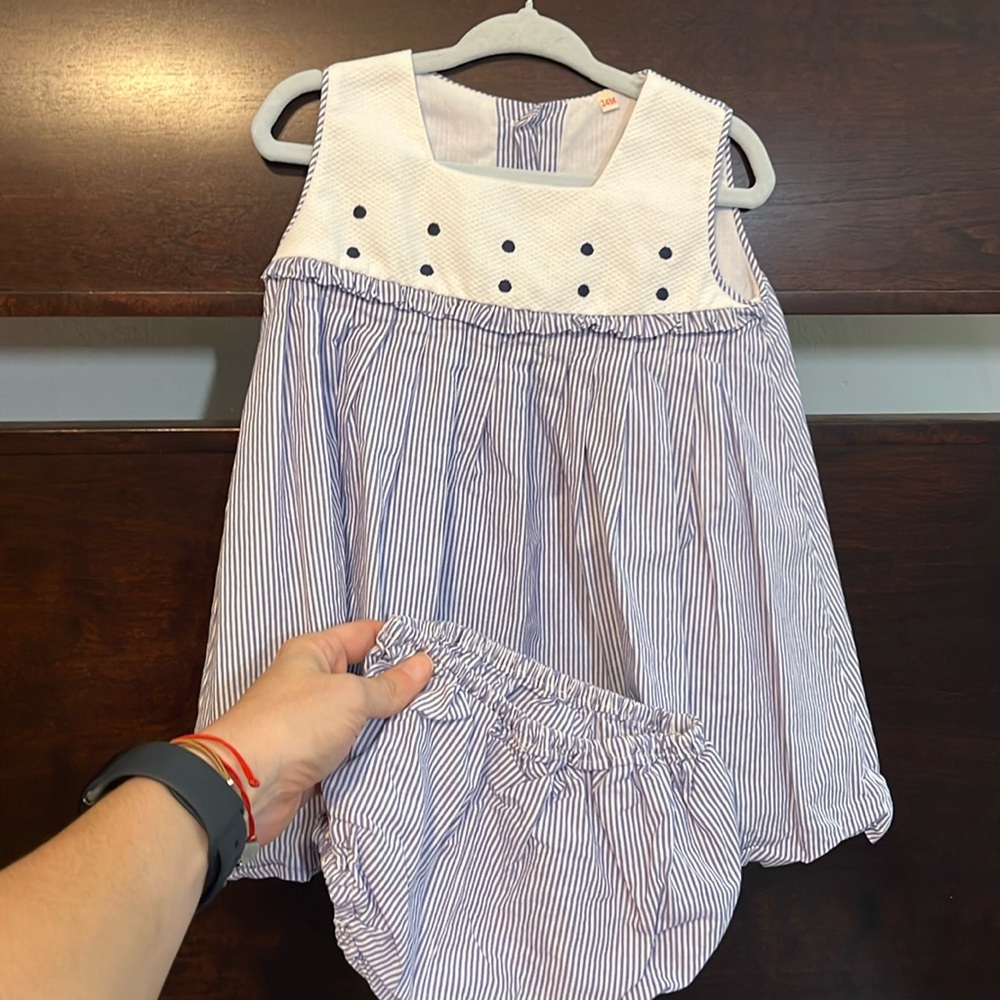 Vintage Blue stripes spanish dress with bloomers